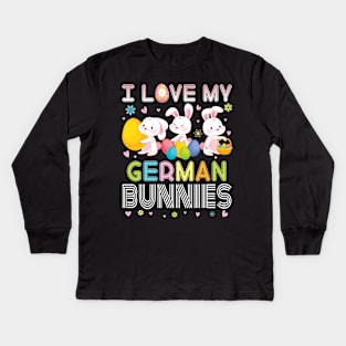 Color Flower Easter Eggs Happy Me I Love My German Bunnies Kids Long Sleeve T-Shirt